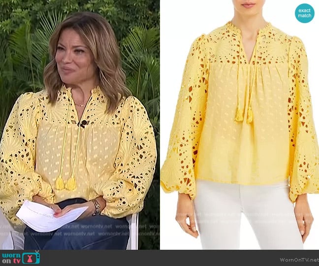 Aqua Lace Tassel Top worn by Kit Hoover on Access Hollywood