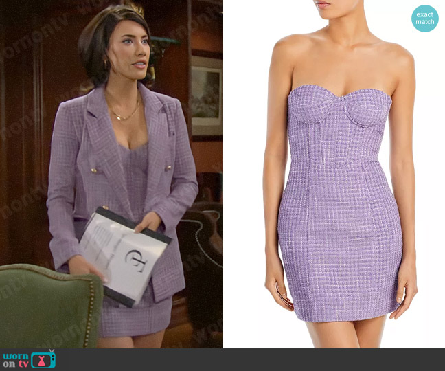 Aqua x Maeve Reilly Tweed Bustier Dress in Lavender worn by Steffy Forrester (Jacqueline MacInnes Wood) on The Bold and the Beautiful