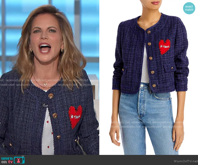 Aqua x Kerri Rosenthal Heart Patch Metallic Tweed Jacket worn by Natalie Morales on The Talk