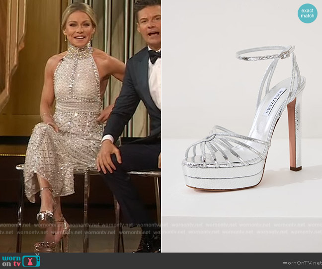 Aquazzura Flow Plateau Sandals 130mm worn by Kelly Ripa on Live with Kelly and Ryan