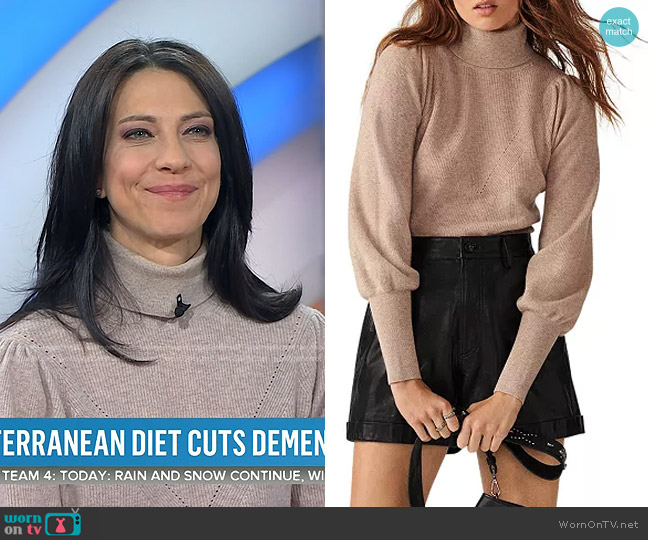 Ba&Sh Eden Balloon Sleeve Wool Sweater in Heather Beige worn by Dr. Natalie Azar on Today