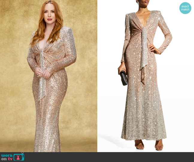 $890 Badgley Mischka Women Gold Asymmetric Draped Sequin Gown Dress Size 12  | eBay