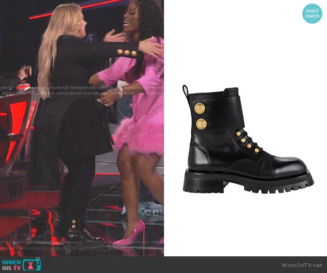 Balmain Calfskin Button Cuff Ranger Boots worn by Kelly Clarkson on The Voice