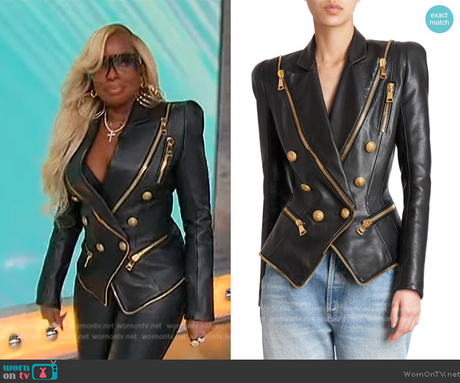 Balmain Zipped Leather Jacket worn by Mary J Blige on Sherri