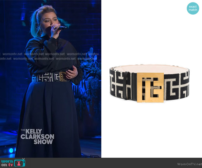 Balmain Monogram wide belt worn by Kelly Clarkson on The Kelly Clarkson Show