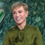 Barbara Corcoran’s green tie neck blouse and pants on Good Morning America