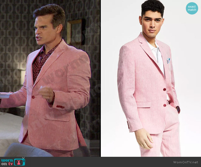 Bar III Slim-Fit Textured Linen Suit Separate Jacket worn by Leo Stark (Greg Rikaart) on Days of our Lives