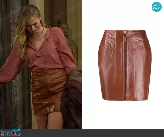 ba&sh Melba Leather Skirt worn by Summer Newman (Allison Lanier) on The Young and the Restless