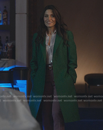 Billie's green textured coat on Sex/Life
