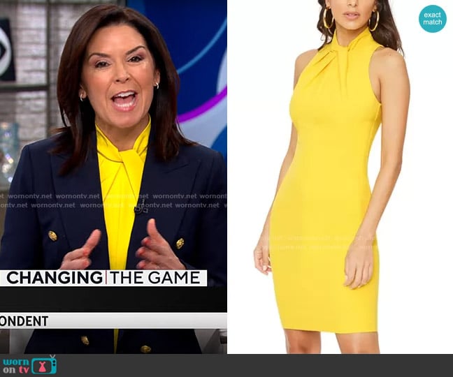 Black Halo Zana Sheath worn by Meg Oliver on CBS Mornings