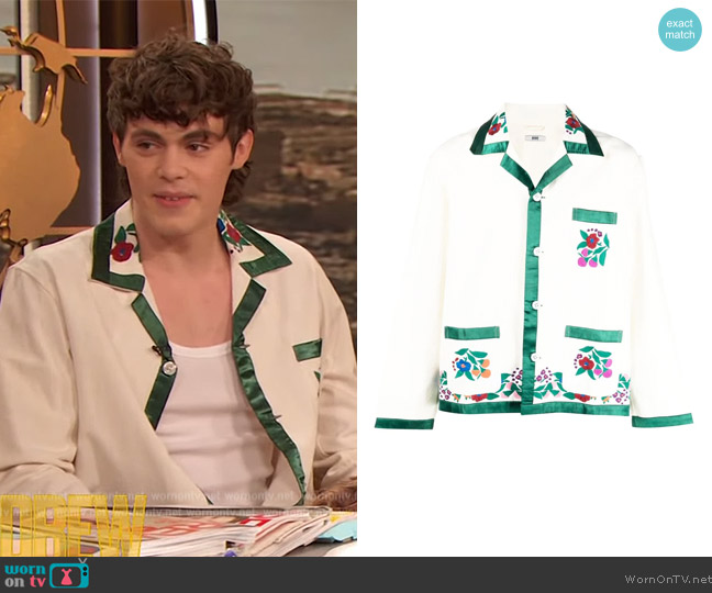 Bode Winter Garden Floral-Embroidered Overshirt worn by Jack Champion on The Drew Barrymore Show