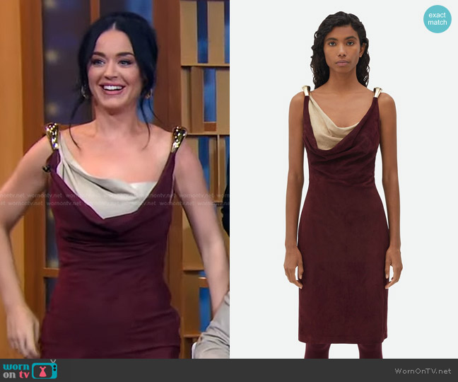 Bottega Veneta Fluid Suede Midi Dress With Metal Detail worn by Katy Perry on Good Morning America