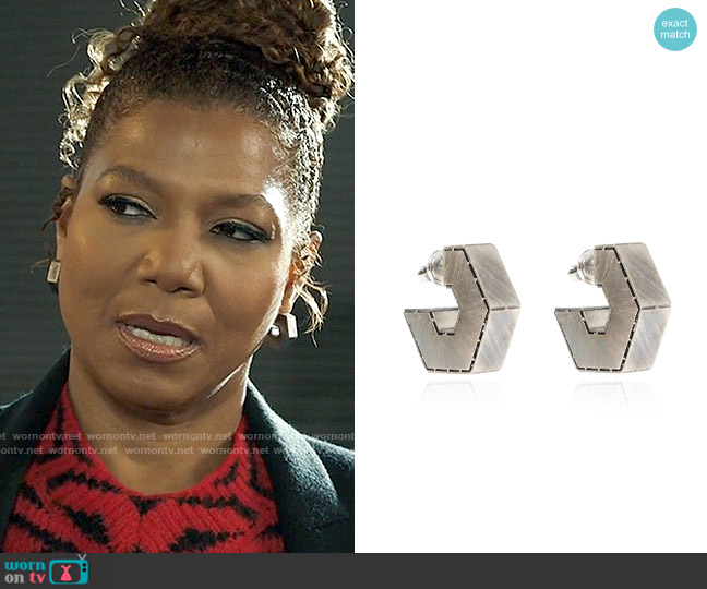 Bottega Veneta Silver Geometric Earrings worn by Robyn McCall (Queen Latifah) on The Equalizer