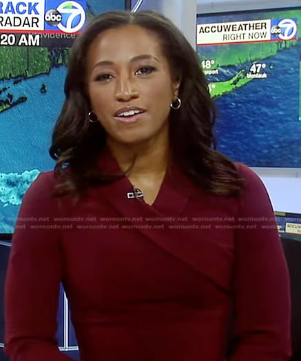 Brittany Bell’s burgundy v-neck dress on Good Morning America