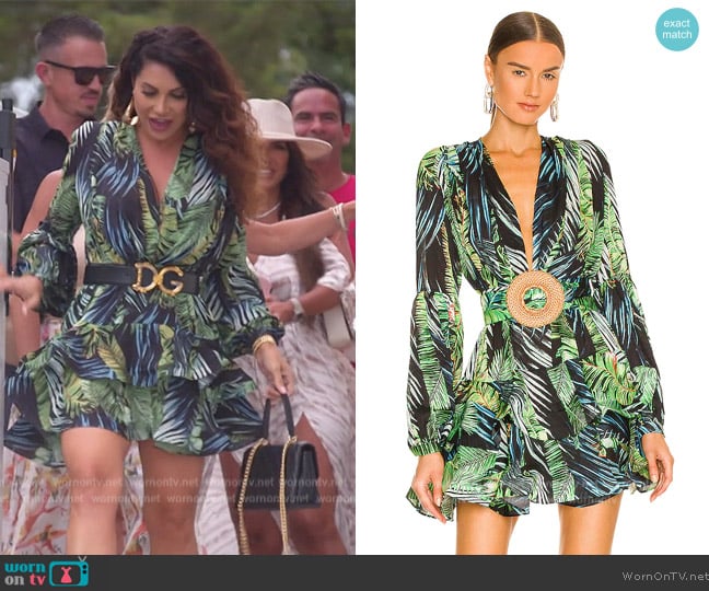 Bronx and Banco Jungle Ruffle Mini Dress worn by Jennifer Aydin on The Real Housewives of New Jersey