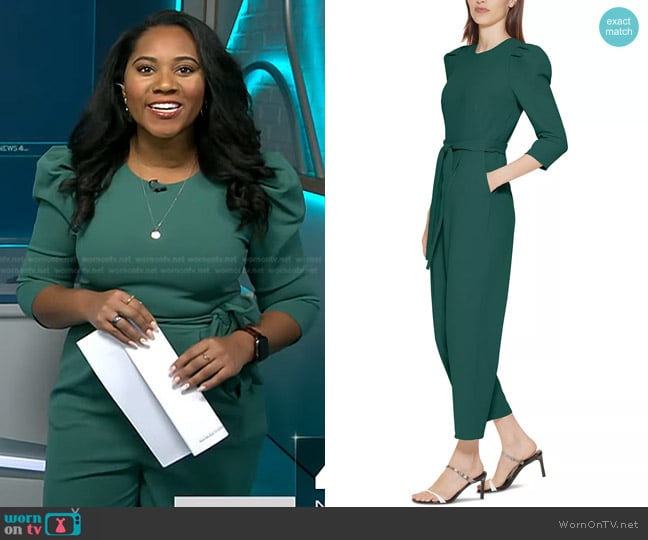 Calvin Klein Belted Puff-Shoulder Jumpsuit worn by Kay Angrum on NBC News Daily