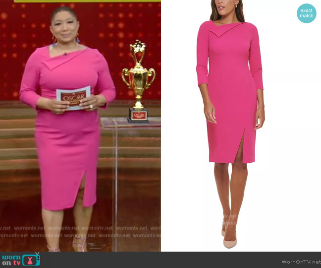 Calvin Klein Foldover-Neck Front-Slit Sheath Dress worn by Deja Vu on Live with Kelly and Ryan