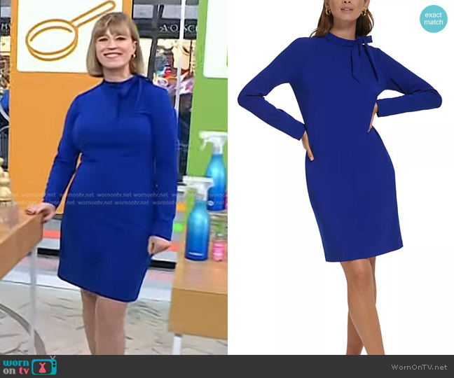 Calvin Klein Long-Sleeved Tie-Neck Scuba Crepe Sheath Dress worn by Amy Panos on Today