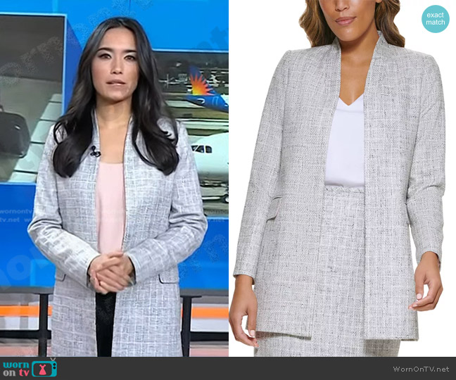 Calvin Klein Open Front Tweed Topper Jacket worn by Emilie Ikeda on Today