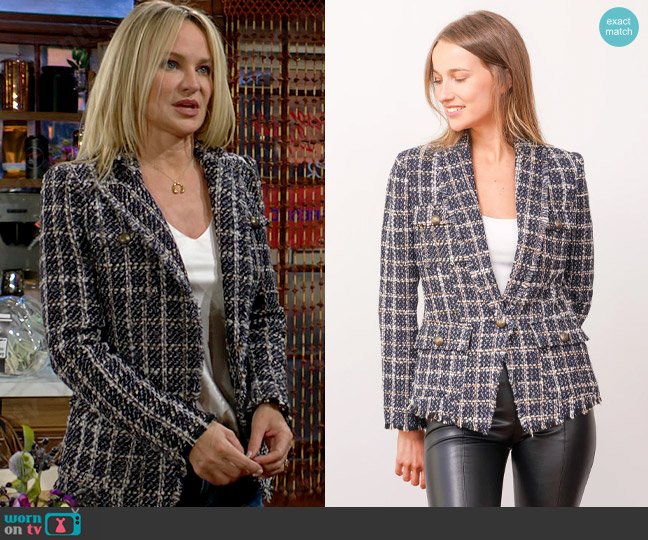 Central Park West Monte Plaid Tweed Blazer worn by Sharon Newman (Sharon Case) on The Young and the Restless