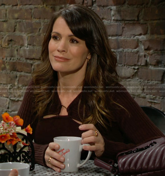 Chelsea's brown cutout sweater on The Young and the Restless