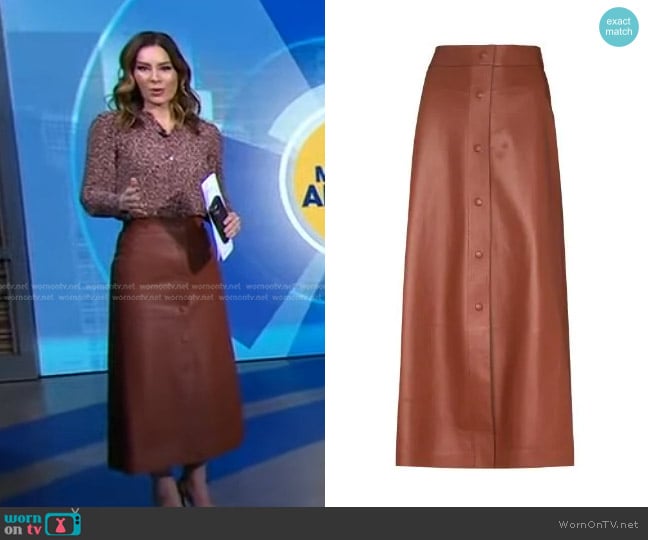 WornOnTV: Rebecca's floral blouse and brown leather skirt on Good