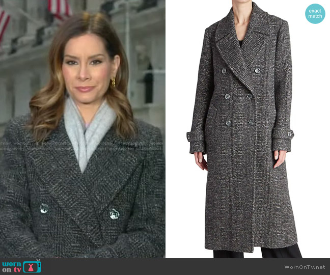 Chloe Long Double-Breasted Coat worn by Rebecca Jarvis on Good Morning America