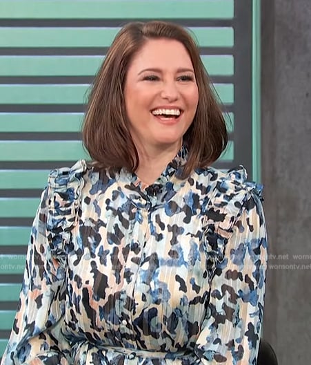 Chyler Leigh’s blue camo print dress on Access Hollywood