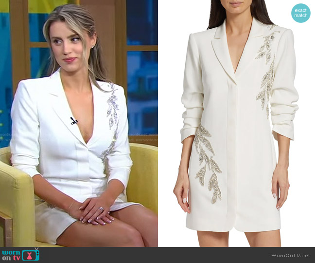 Cinq a Sept Joel Crystal-Embellished Crepe Blazer Dress worn by Kaity Biggar on Good Morning America