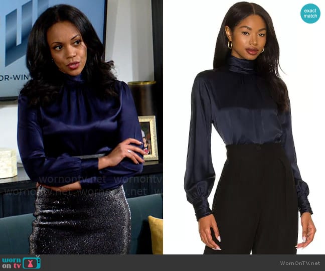 WornOnTV: Amanda’s navy satin top on The Young and the Restless ...