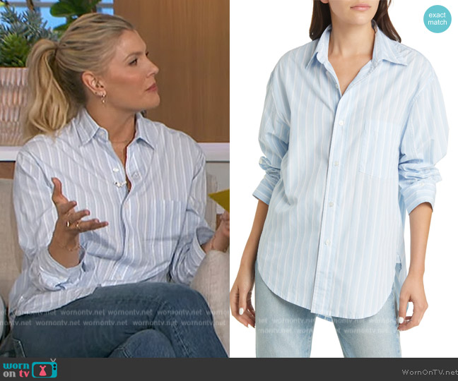 Citizens of Humanity Kayla Stripe Button-Up Shirt worn by Amanda Kloots on The Talk