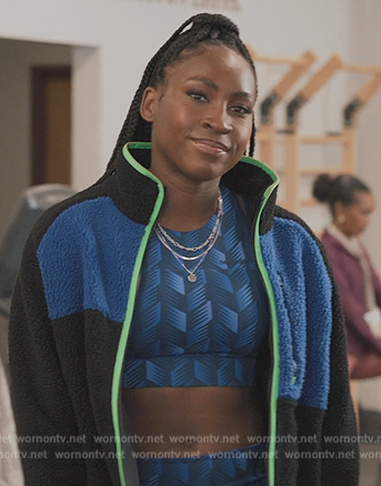 Coco Gauff's blue printed top and leggings on All American Homecoming