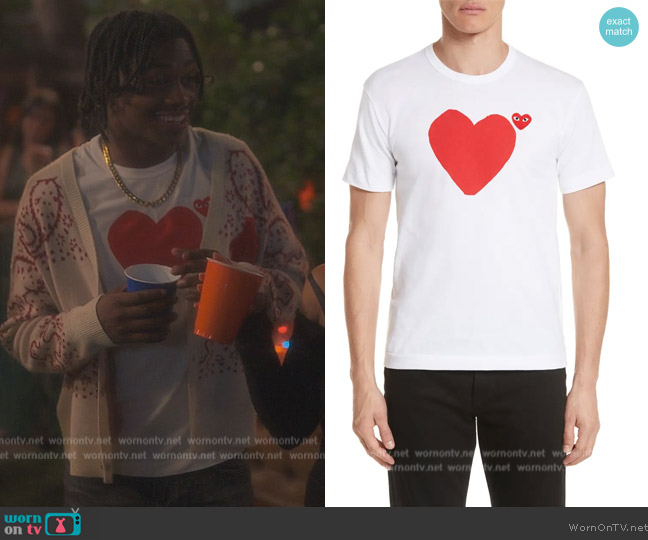 Comme Des Garcons Play Heart Graphic Tee worn by Zeke (Ceyair J Wright) on Grown-ish
