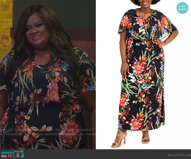 Connected Printed Popover-Detail Maxi Dress worn by Nicky (Nicole Byer) on Grand Crew