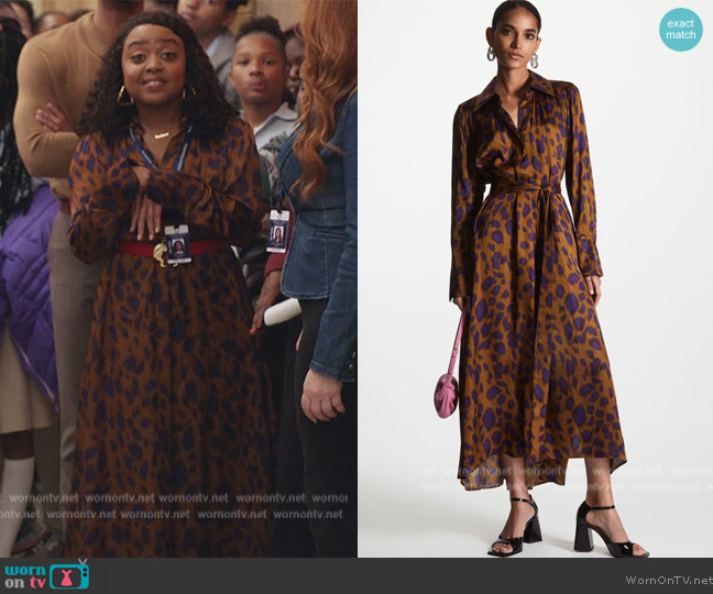Cos Belted Printed Midi Shirt Dress worn by Janine Teagues (Quinta Brunson) on Abbott Elementary