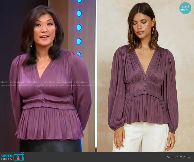 Current Air Pleated Button Front Blouse worn by Juju Chang on Good Morning America