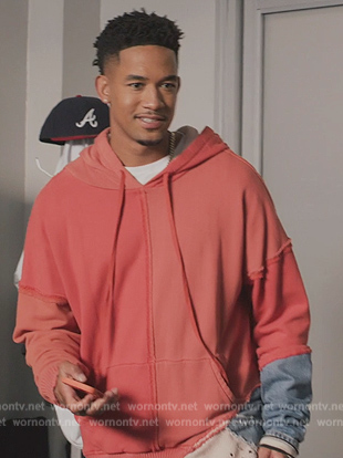 Damon's red mixed media hoodie on All American Homecoming