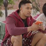 Damon’s red paisley print shorts on All American Homecoming