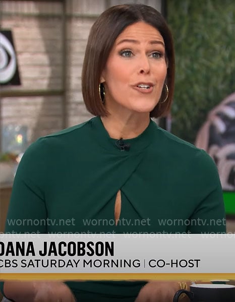 Dana Jacobson’s green keyhole dress on CBS Mornings