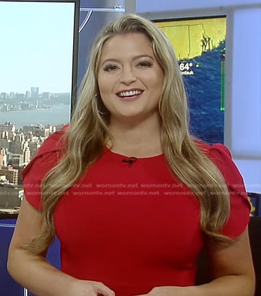 Dani Beckstrom’s red puff sleeve dress on Good Morning America