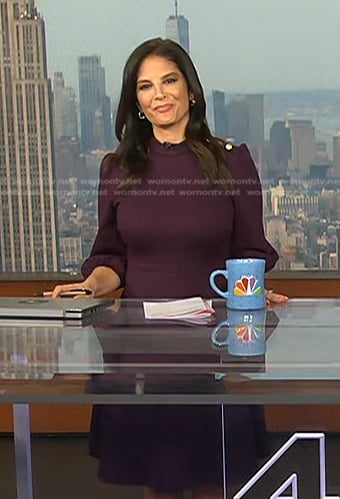 Darlene Rodriguez’s purple buttoned shoulder dress on Today