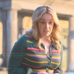 Davia’s green striped button front dress on Good Trouble