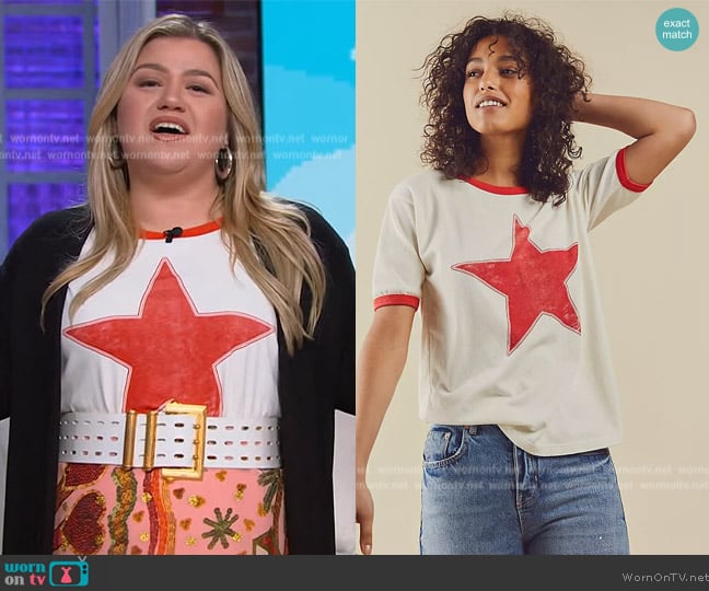 Free People Classic Star Oversized Ringer Tee worn by Kelly Clarkson on The Kelly Clarkson Show