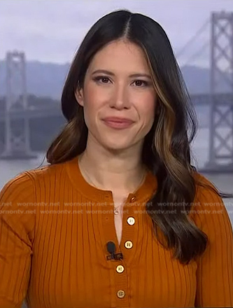 Deirdre’s orange ribbed top on NBC News Daily