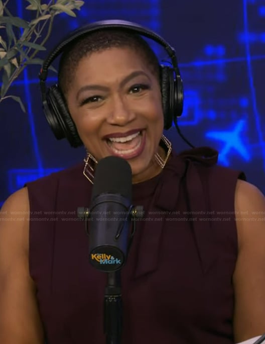 Deja Vu's burgundy tie neck sheath on Live with Kelly and Ryan