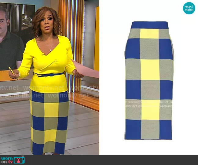 Derek Lam Checked Midi Skirt worn by Gayle King on CBS Mornings