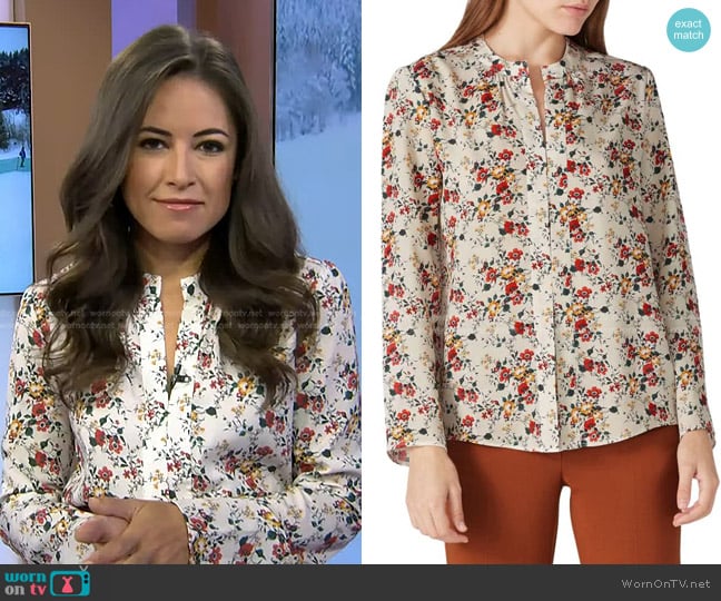 Derek Lam V Neck Floral Print Top worn by Kaylee Hartung on Today