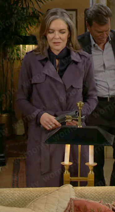 Diane's grey suede trench coat on The Young and the Restless