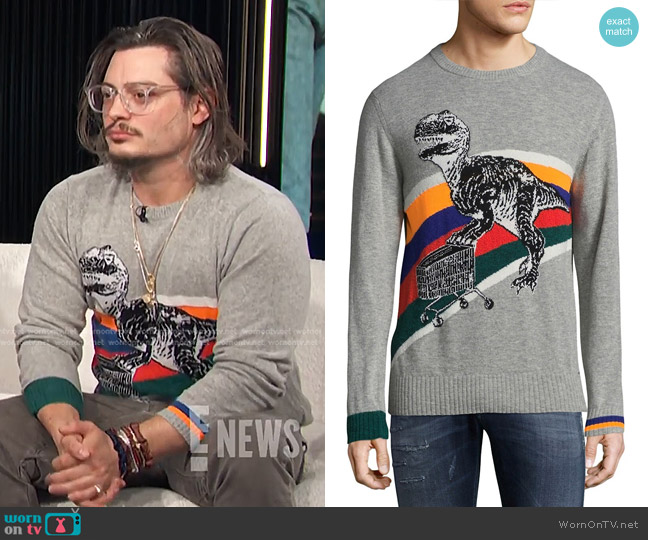 Diesel Dinosaur Crewneck Sweater worn by Andrew Lawrence on E! News