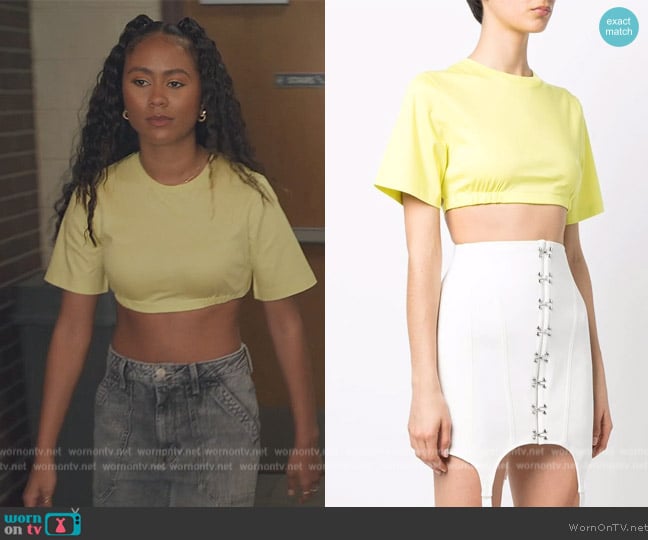 Dion Lee Short-sleeve Cropped T-shirt worn by Keisha (Netta Walker) on All American Homecoming